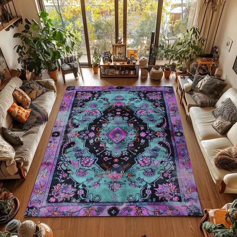 Tapis d'ambiance bohème hippie rétro