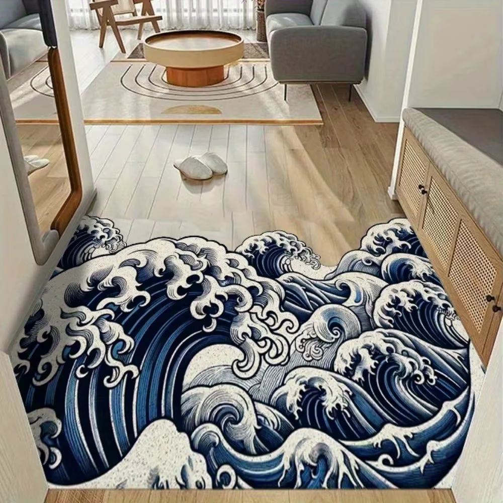Tapis de sol antidérapant VIKAMA Japanese Ukiyo‑E Great Wave pour entrée et salle de bain