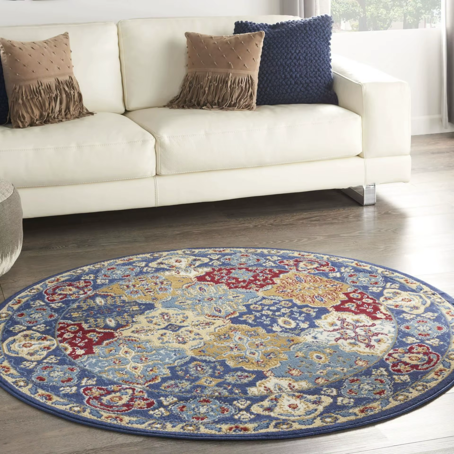 Tapis rond vintage à motif floral