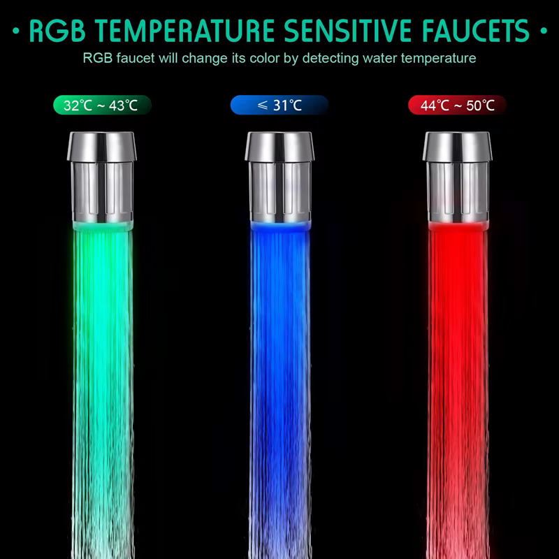 Robinet LED sensible à la température, économie d'eau, capteur de cuisine et de salle de bains, 7 couleurs changeantes, tête de robinet aérateur, buse de douche