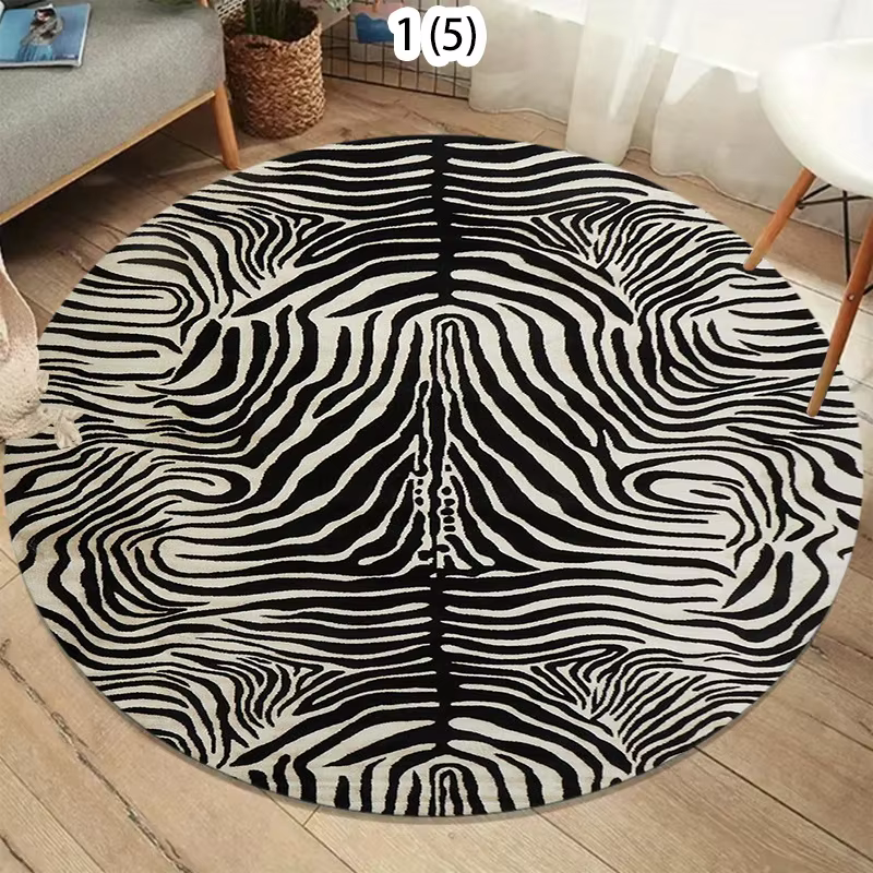 Tapis rond classique imprimé zèbre noir et blanc