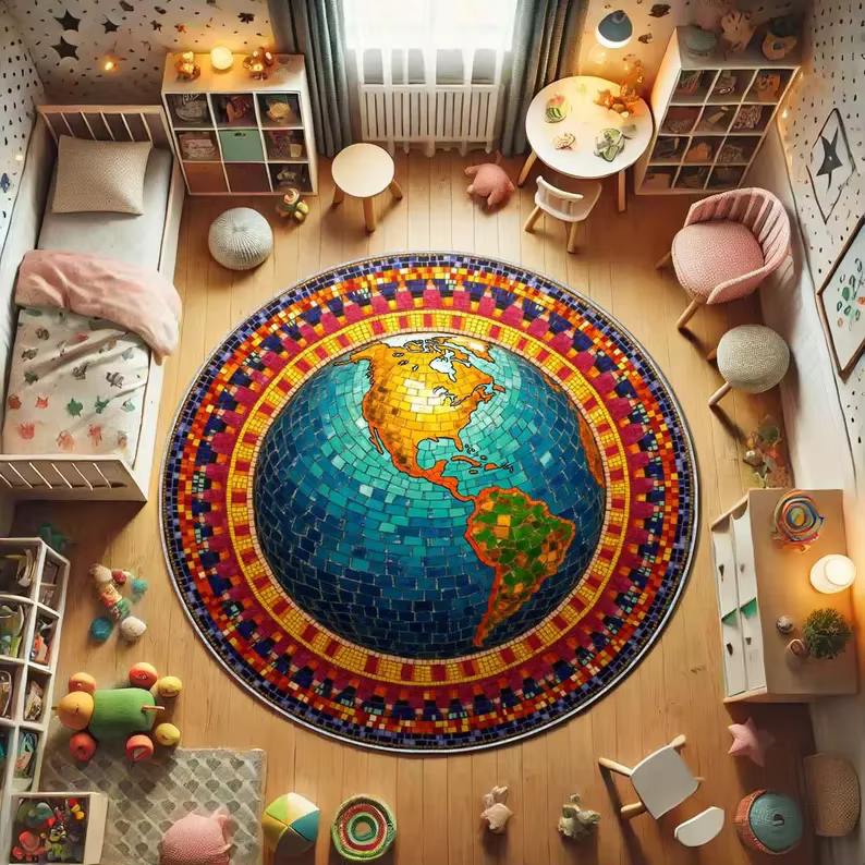 Tapis rond globe terrestre
