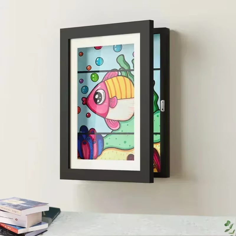 Cadres artistiques pour enfants, cadre magnétique en bois ouvert sur le devant, modifiable, pour photos, dessin, peintures, affichage d'images, décoration de maison