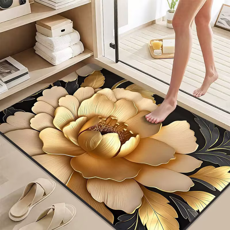 Tapis de sol au design floral doré