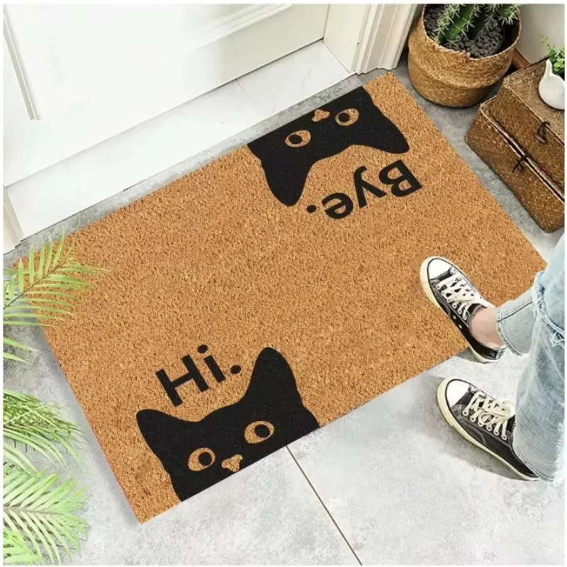 Tapis de bienvenue en forme de chat noir