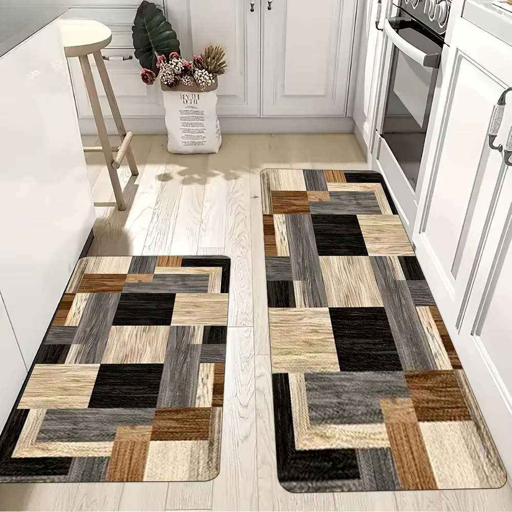 Tapis long antidérapant à motif bois