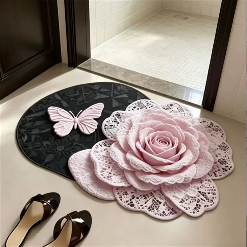 Tapis de sol de salle de bain en terre de diatomée 3D à motifs floraux, absorbant, antidérapant, lavable, tapis d'entrée domestique, tapis de cuisine écologique