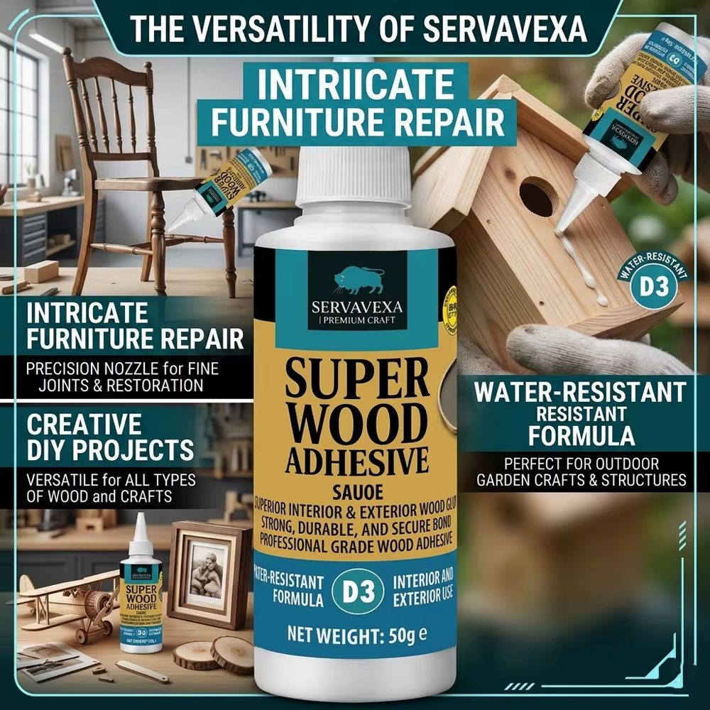 Colle à bois SERVAVEXA D3, 50g, adhésif bois résistant à l'eau pour travaux de menuiserie intérieure et extérieure, artisanat, réparation de meubles