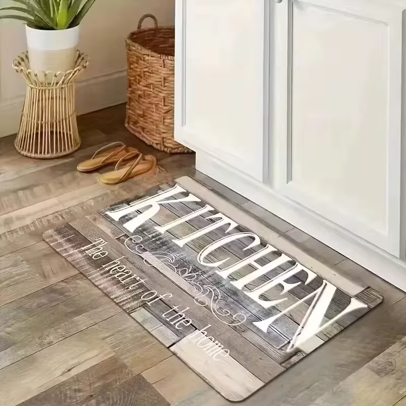 VIKAMA Lot de 2 tapis de cuisine rustiques à motif bois