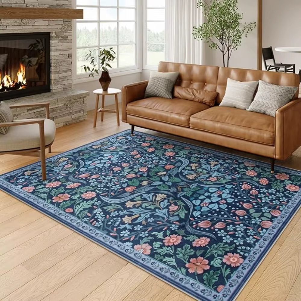 Tapis Floral tapis Beige vert motif de vigne avec motif de fleur colorée tapis de sol doux pour salon décoration de la maison tapis