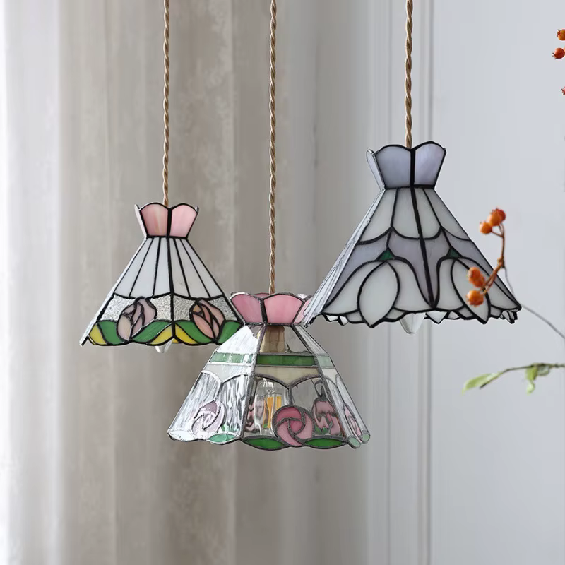 Lustre en verre coloré rétro européen, lampe à suspension, bar, restaurant, créatif, rural, chambre, balcon, confronlight, luminaire, intérieur Lustre en verre coloré rétro, lampe à suspension europée