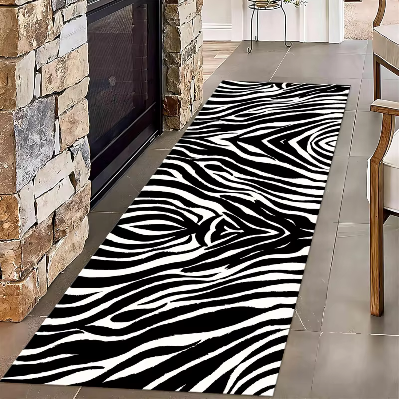 Tapis de couloir long VIKAMA moderne à rayures zébrées