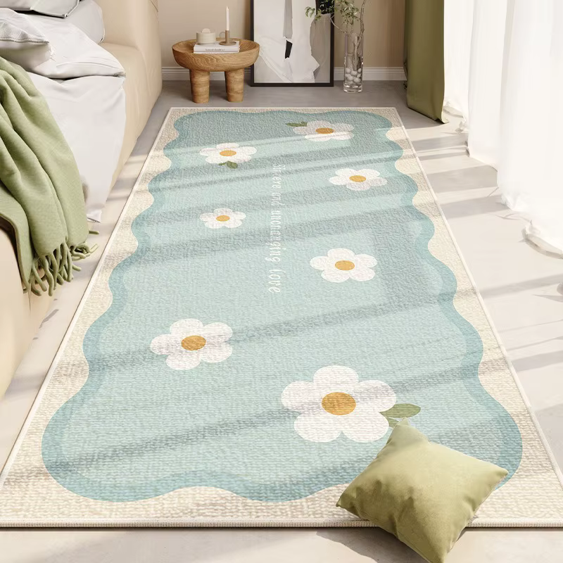 Tapis de zone florale bleue et blanche