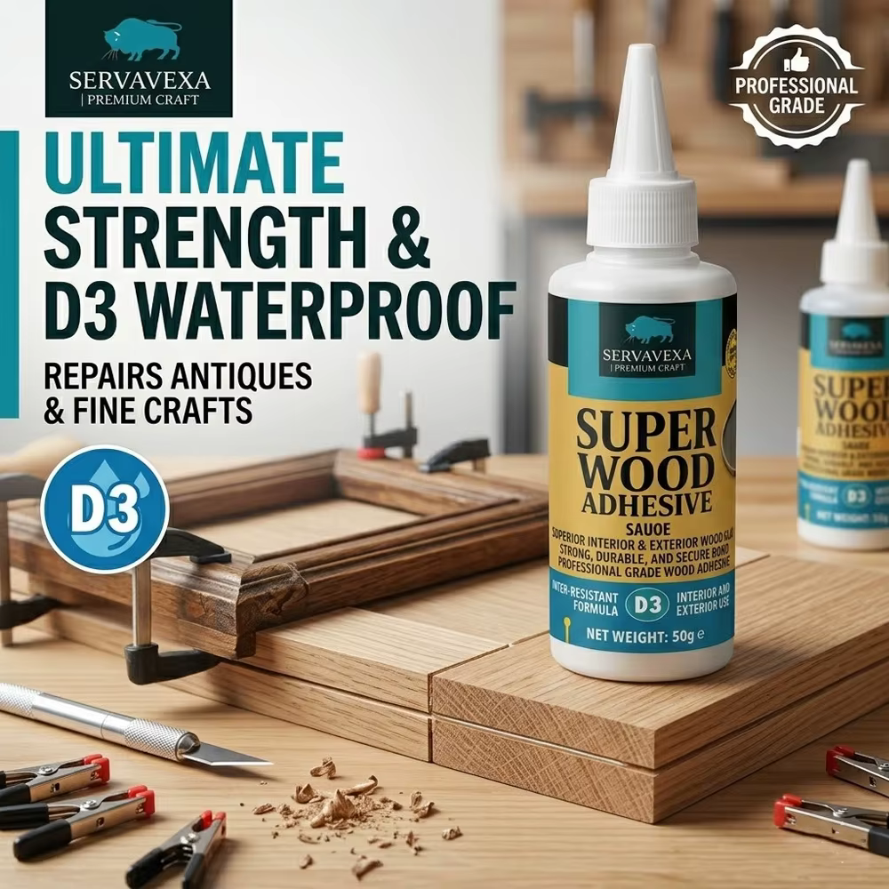 Colle à bois SERVAVEXA D3, 50g, adhésif bois résistant à l'eau pour travaux de menuiserie intérieure et extérieure, artisanat, réparation de meubles
