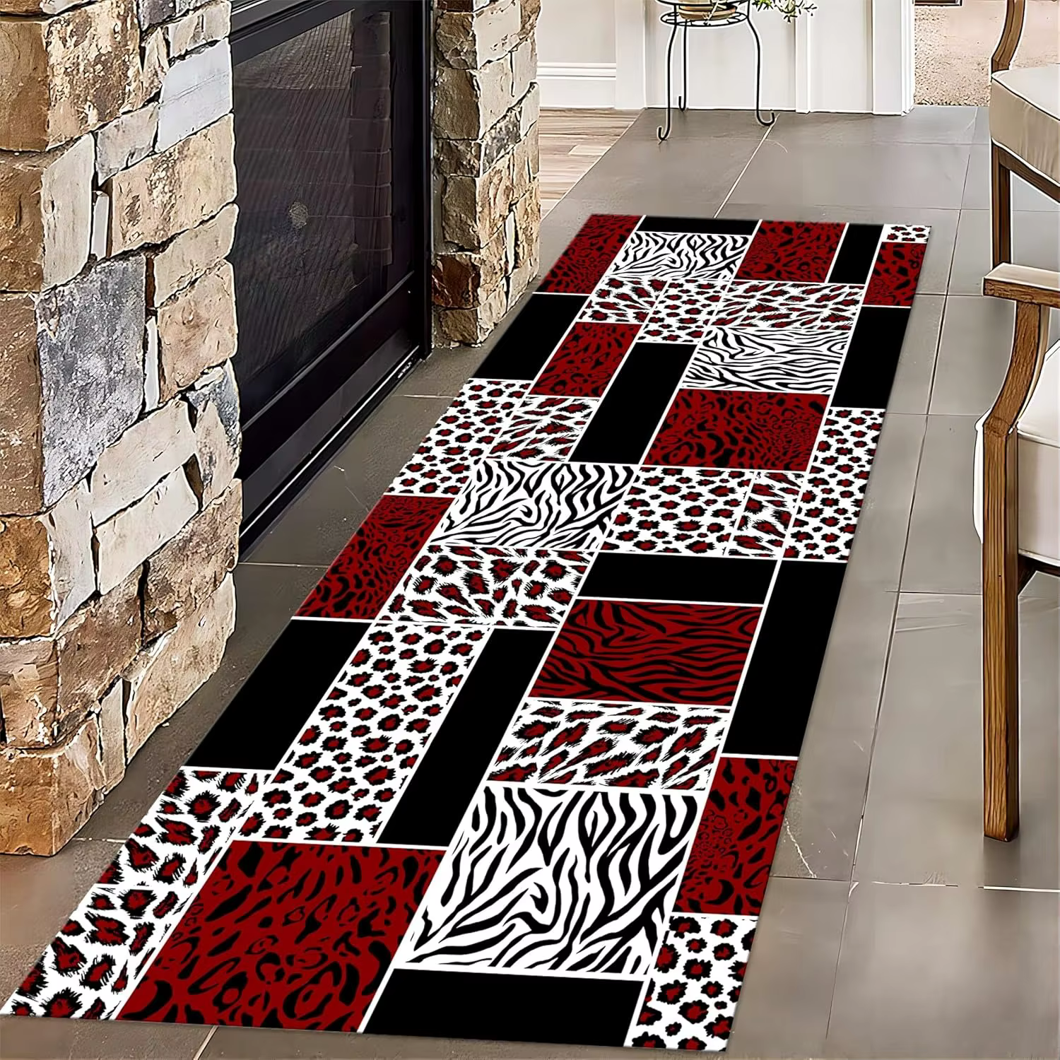 Chemin à rayures d'animaux pour entrée Boho Beige