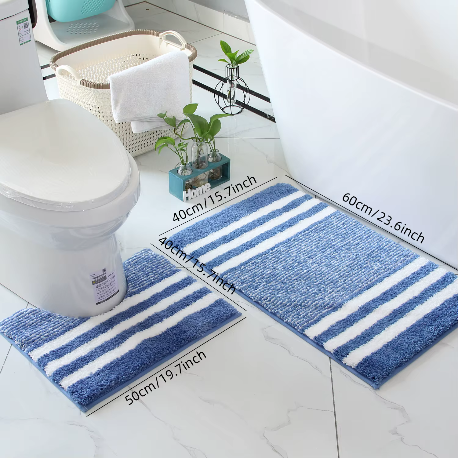 Ensemble de tapis de salle de bain rayé en microfibre