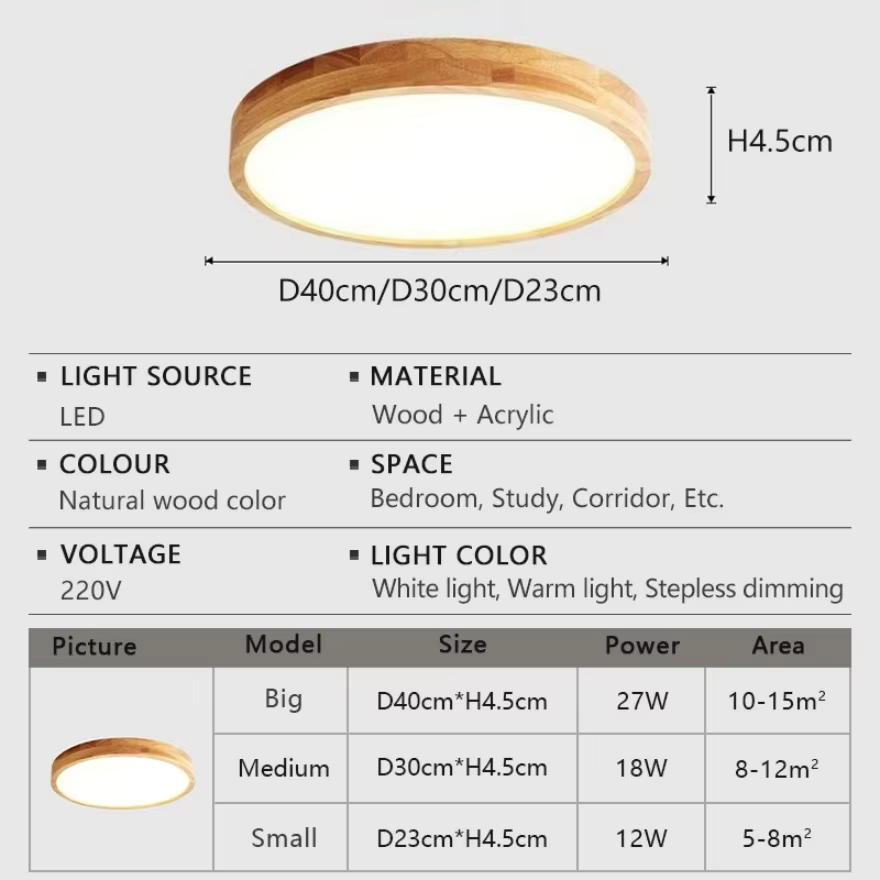 Plafonnier LED en bois massif nordique