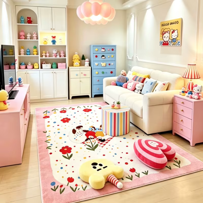 Tapis en peluche couleur Dopamine pour la décoration de chambre