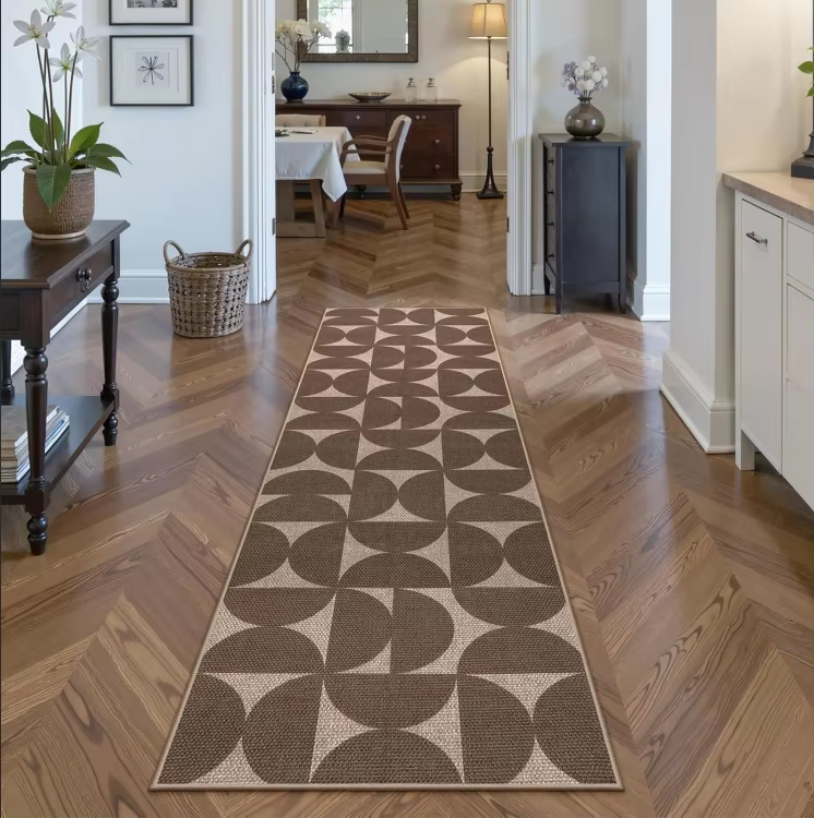 Tapis de couloir géométrique moderne noir beige japonais