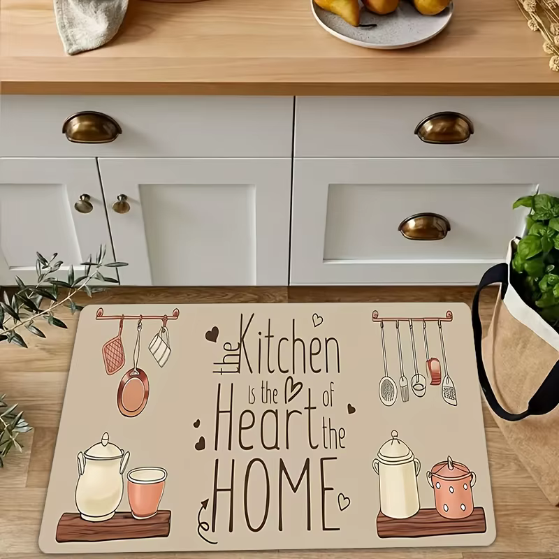 Tapis de cuisine avec citation « La cuisine est le cœur de la maison »