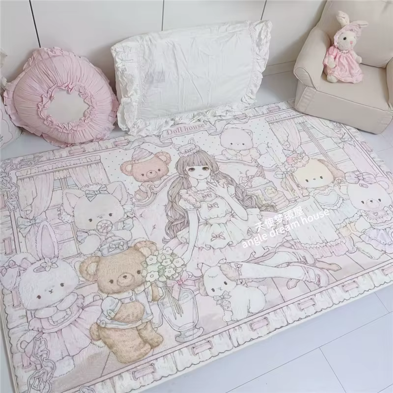Grand tapis rectangulaire de dessin animé pour filles