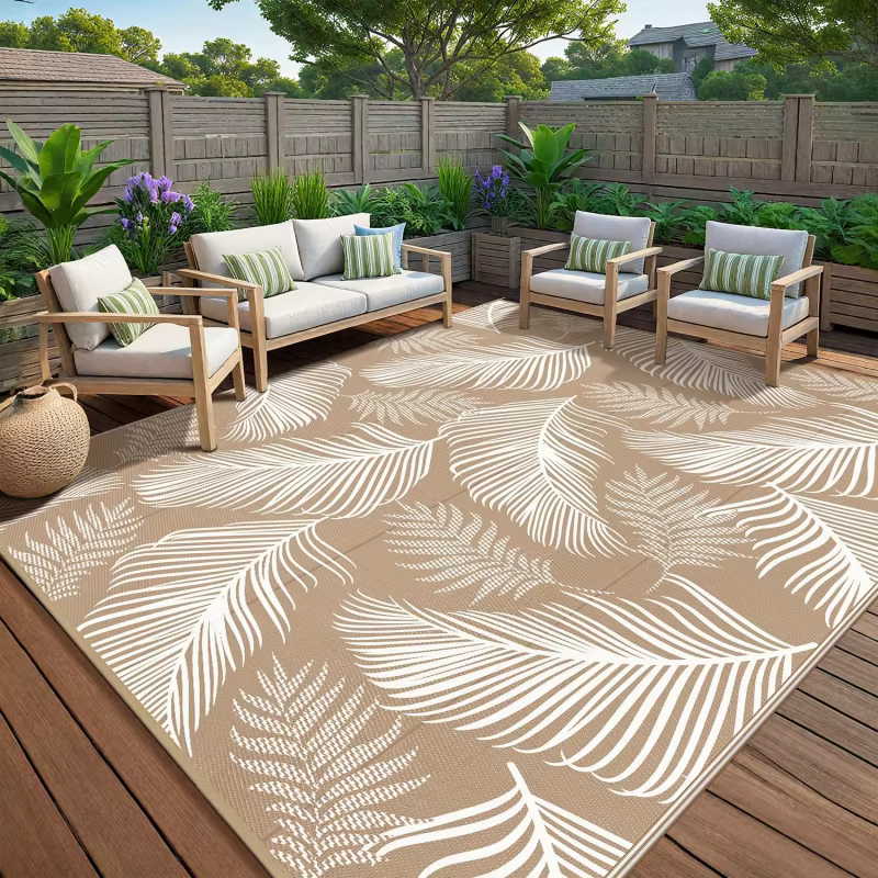 VIKAMA Tapis d'extérieur antidérapant et lavable à motif feuilles de palmier tropicales