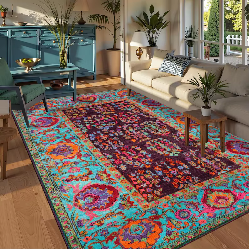 Tapis rectangulaire à motifs Patchwork Vintage