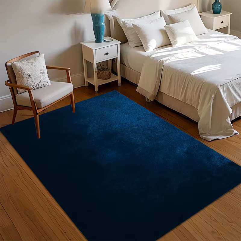 Tapis de sol bleu marine uni antidérapant et lavable pour salon