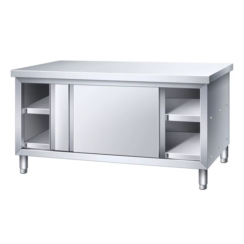 Comptoir de cuisine 304, plan de travail en acier inoxydable, avec Choscopie à porte coulissante, armoire de rangement, coupe-légumes, Table, Commercia
