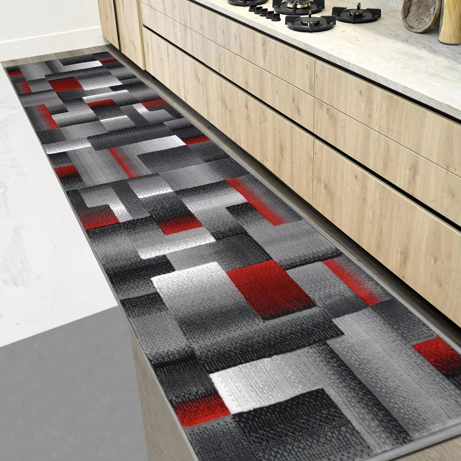 Tapis d'intérieur à motifs géométriques abstraits modernes carrés vert