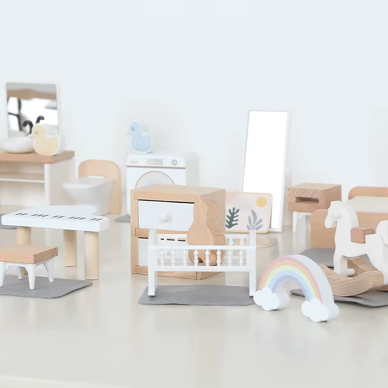 Maison de jeu en bois pour enfants, ensemble de jouets, Mini maison de poupée, ensemble de meubles simulés, articles de cuisine de chambre à coucher, accessoire de Table et de chaises ﻿
