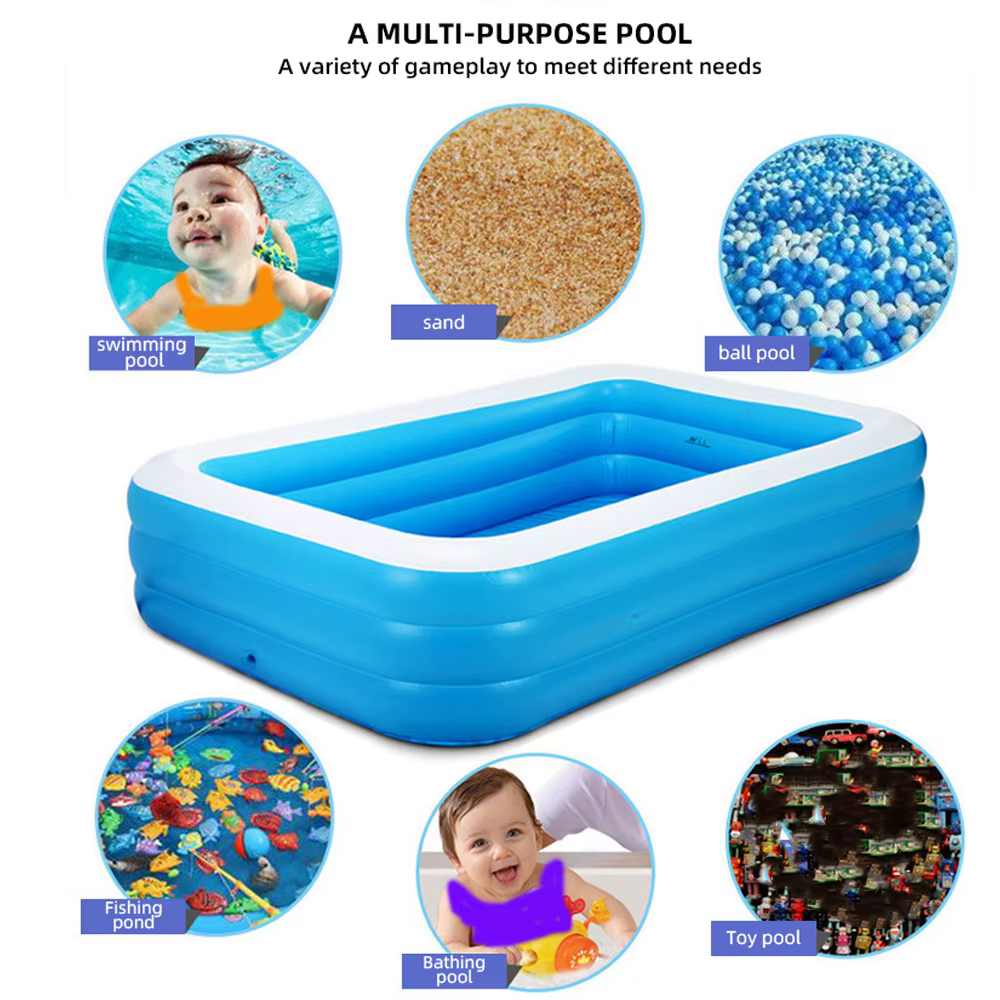 Grande piscine gonflable d'été pour enfants, jouet d'extérieur rectangulaire en PVC, pour la famille, pour bébé, 2/2 m