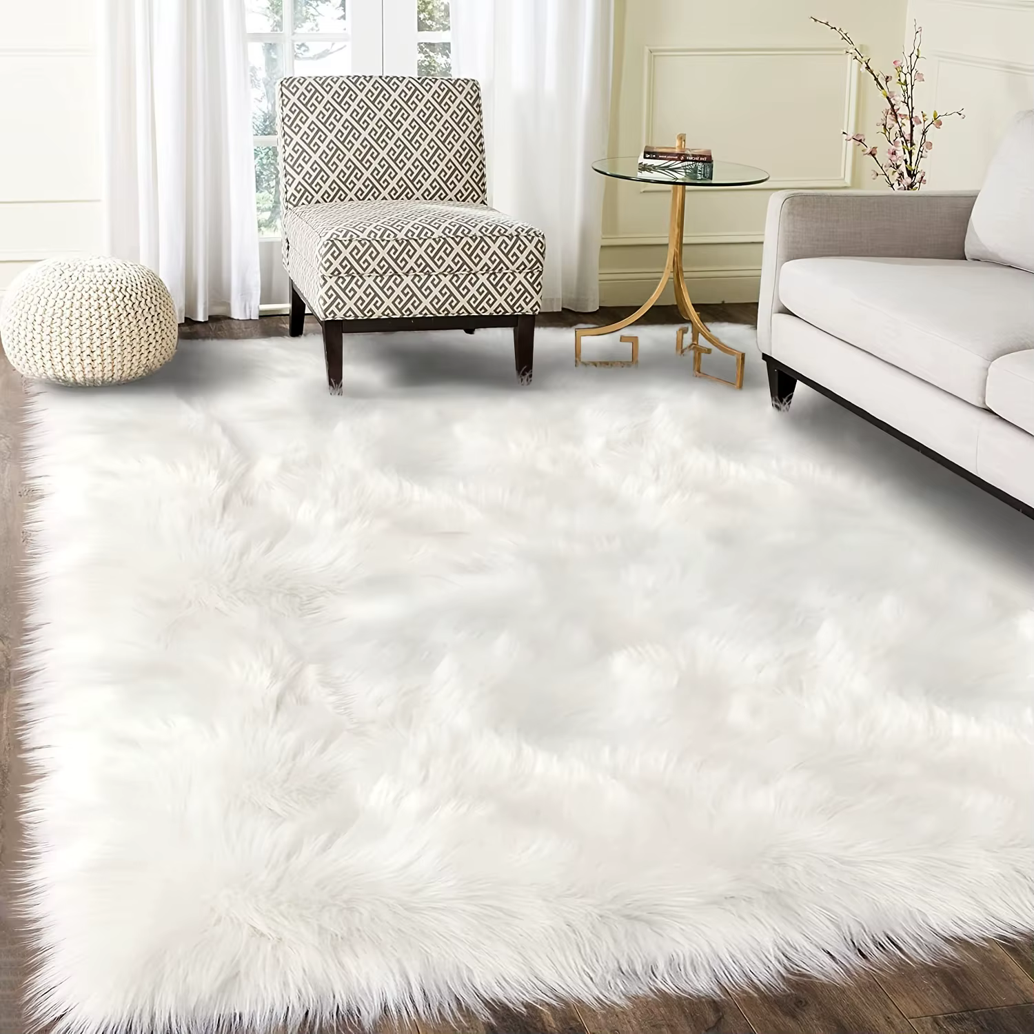 Tapis en fausse fourrure de mouton blanc