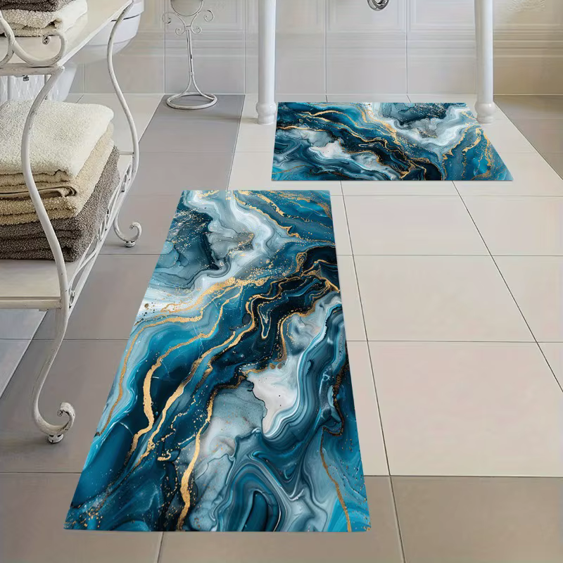 Tapis à motif marbré bleu fluide