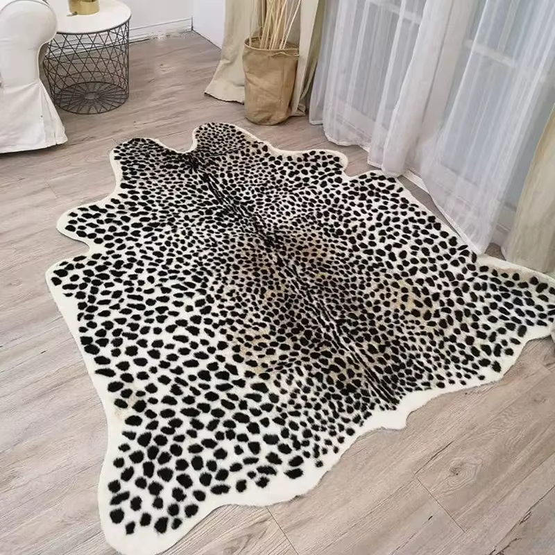 VIKAMA – tapis vintage à imprimé léopard, design en fausse peau d'animal, tapis en peluche pour salon, chambre à coucher et chevet, décoration de la maison