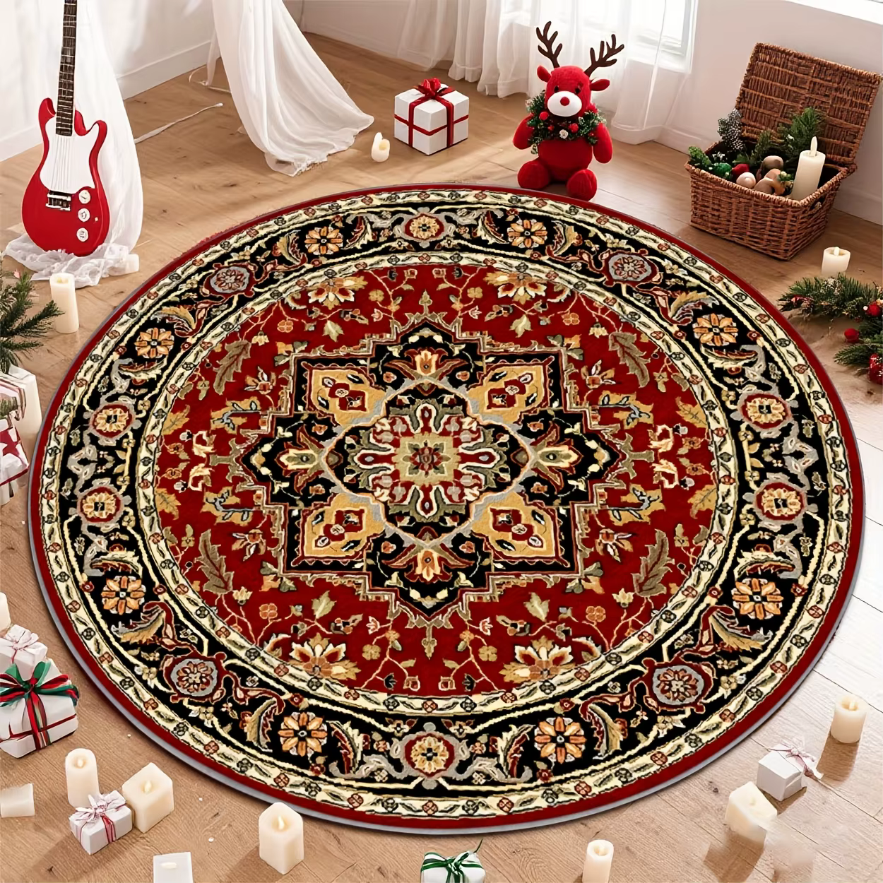 Tapis rond vintage à motifs floraux, vert sauge, rose pastel, grand tapis circulaire pour salon, chambre à coucher, chevet, décoration intérieure