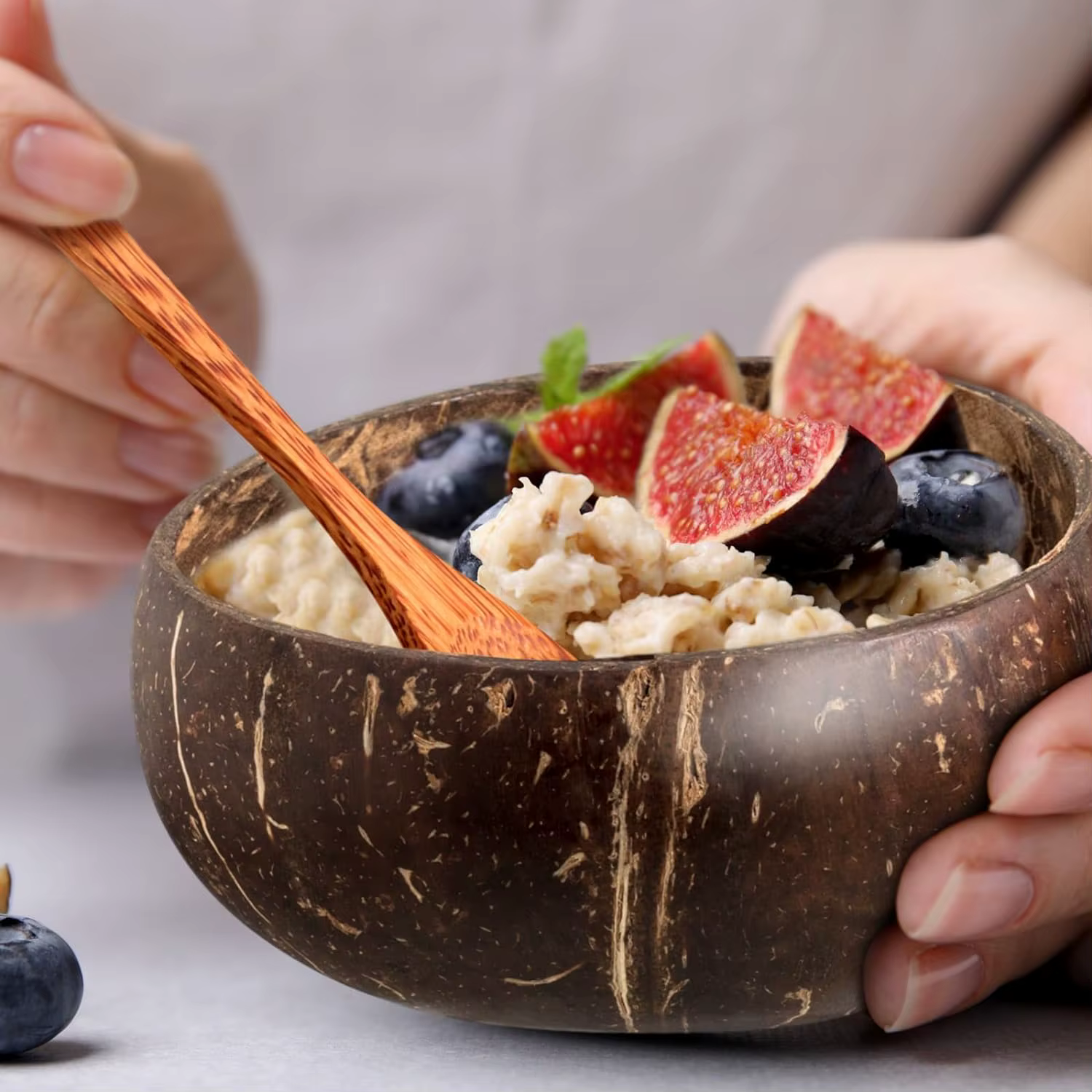 Bols en coquille de noix de coco poli de 12 à 15CM, plats de service, salade de fruits, ustensiles réutilisables en bois, bol en noix de coco naturelle, fête de petit déjeuner