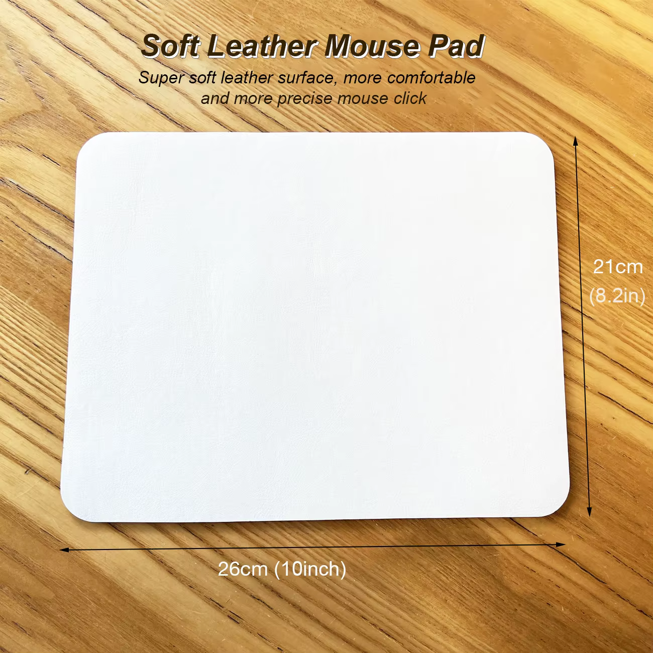 Tapis de souris en cuir souple blanc avec base antidérapante à motif Lichi imperméable pour la maison/bureau/jeu, 10x8 pouces