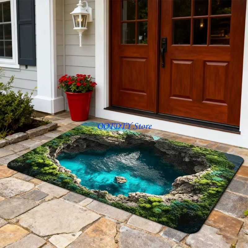 Tapis porte d'entrée absorbant 367A avec conception d'illusion d'optique 3D antidérapante pour sécurité