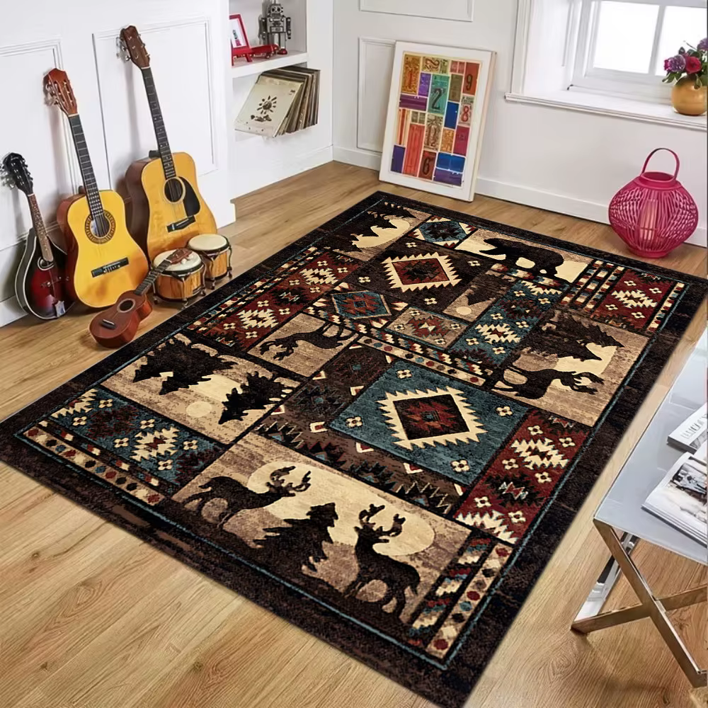 Tapis bohème ethnique à motifs d'animaux