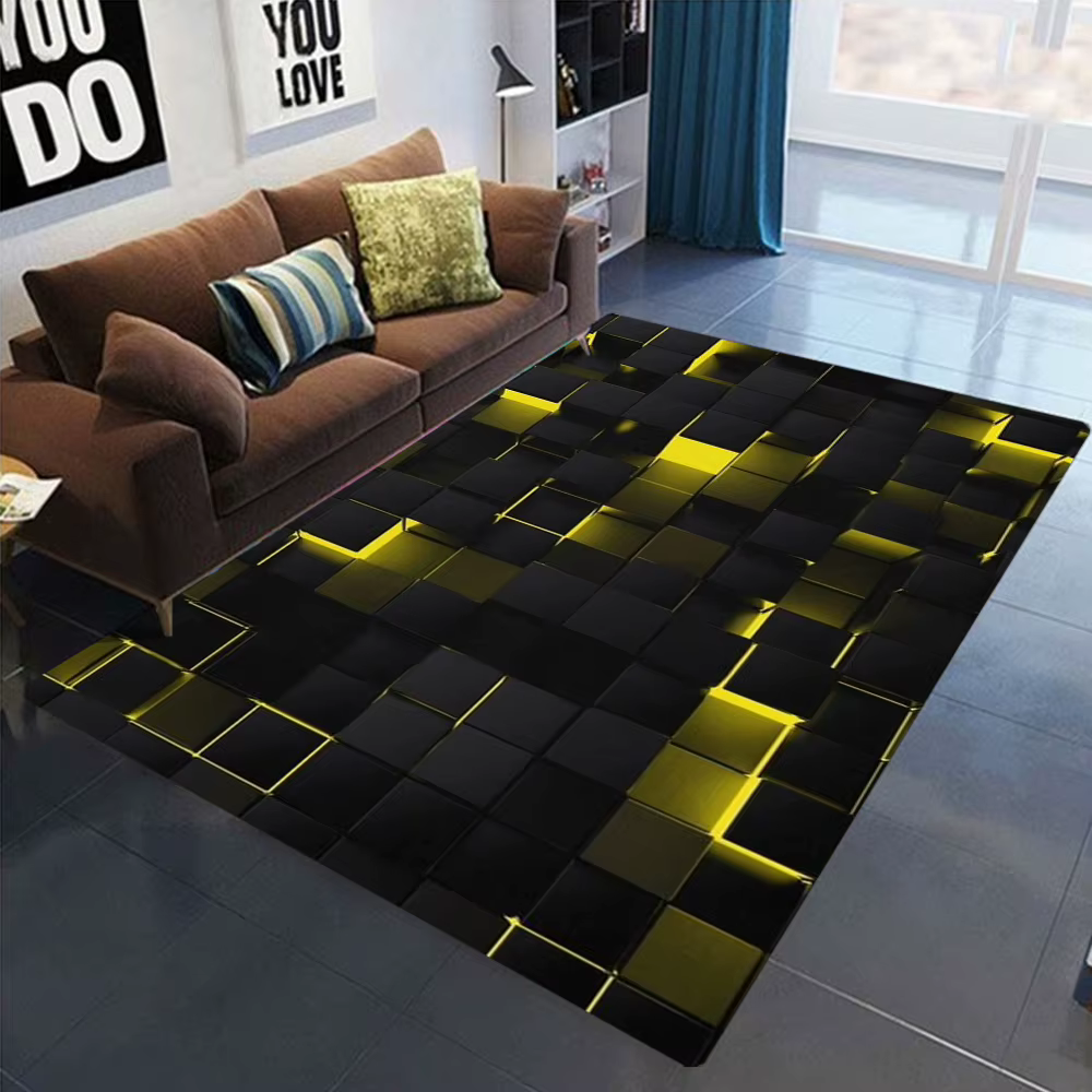 Tapis artistique à motif géométrique néon
