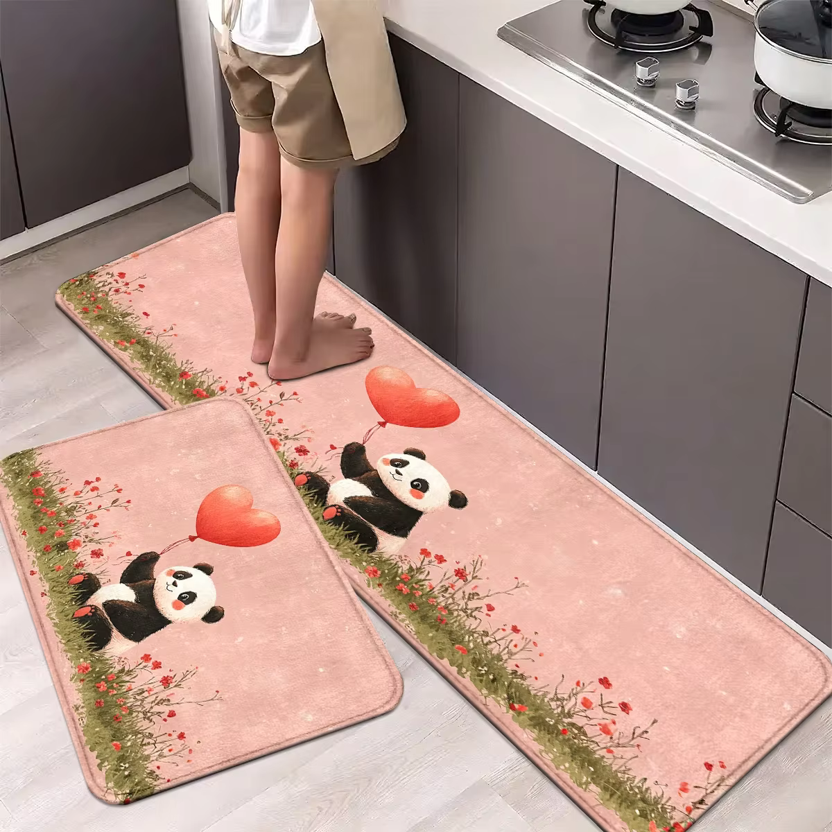 Ensemble de tapis de cuisine Panda Heart Balloon