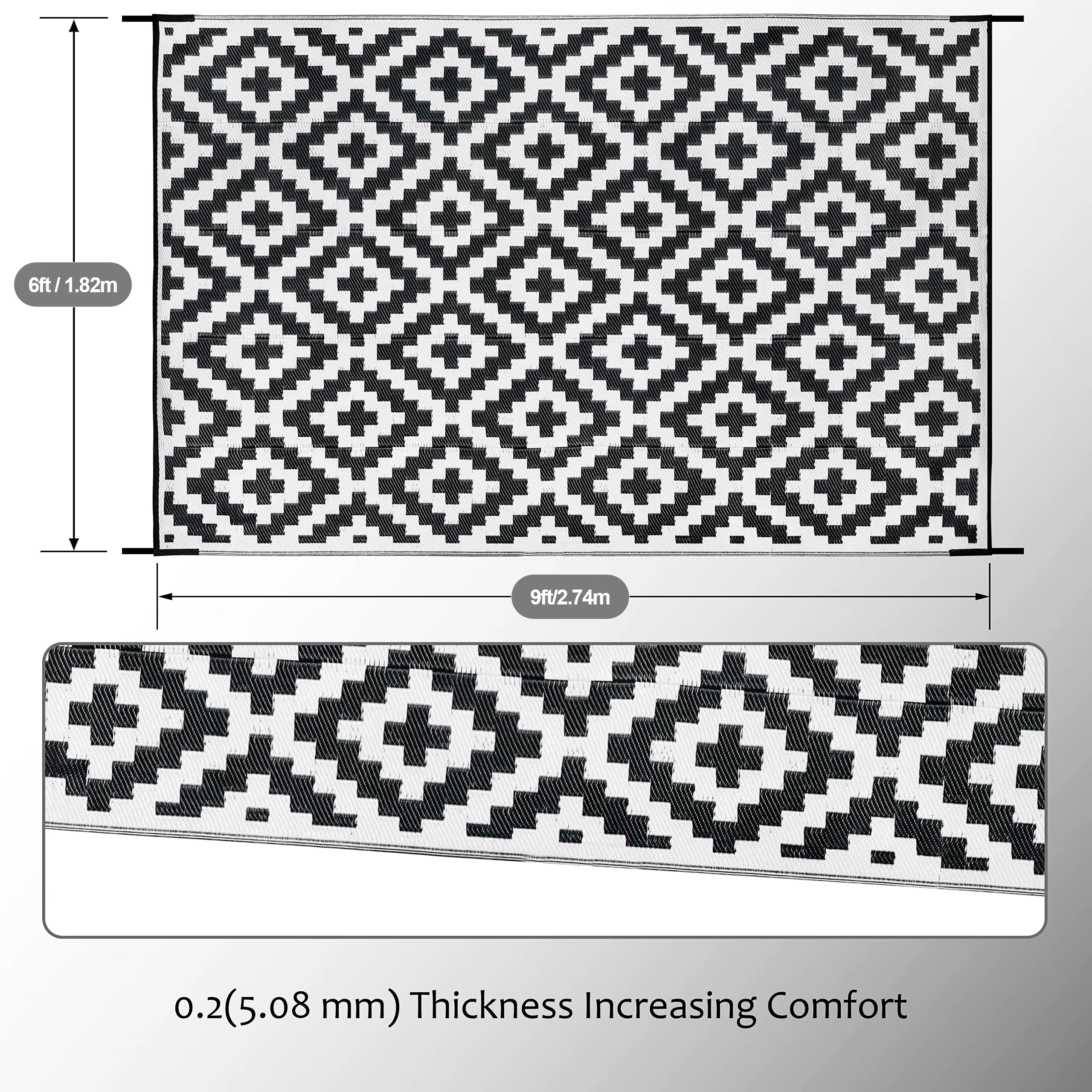 Grand Tapis Pliable et Réversible en Paille Plastique