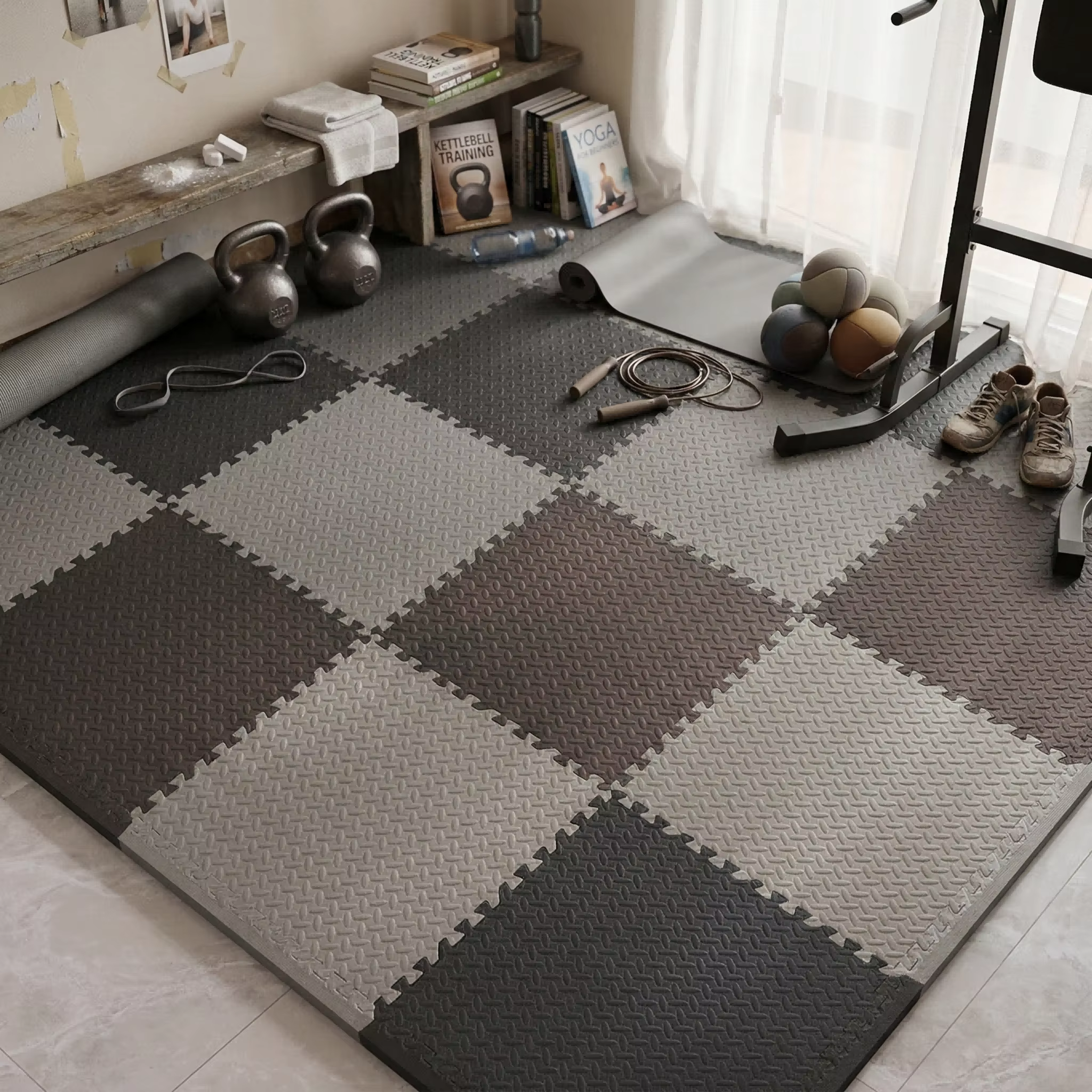 Tapis de sol de gym professionnel haut de gamme en caoutchouc emboîtable de qualité supérieure pour entraînement à