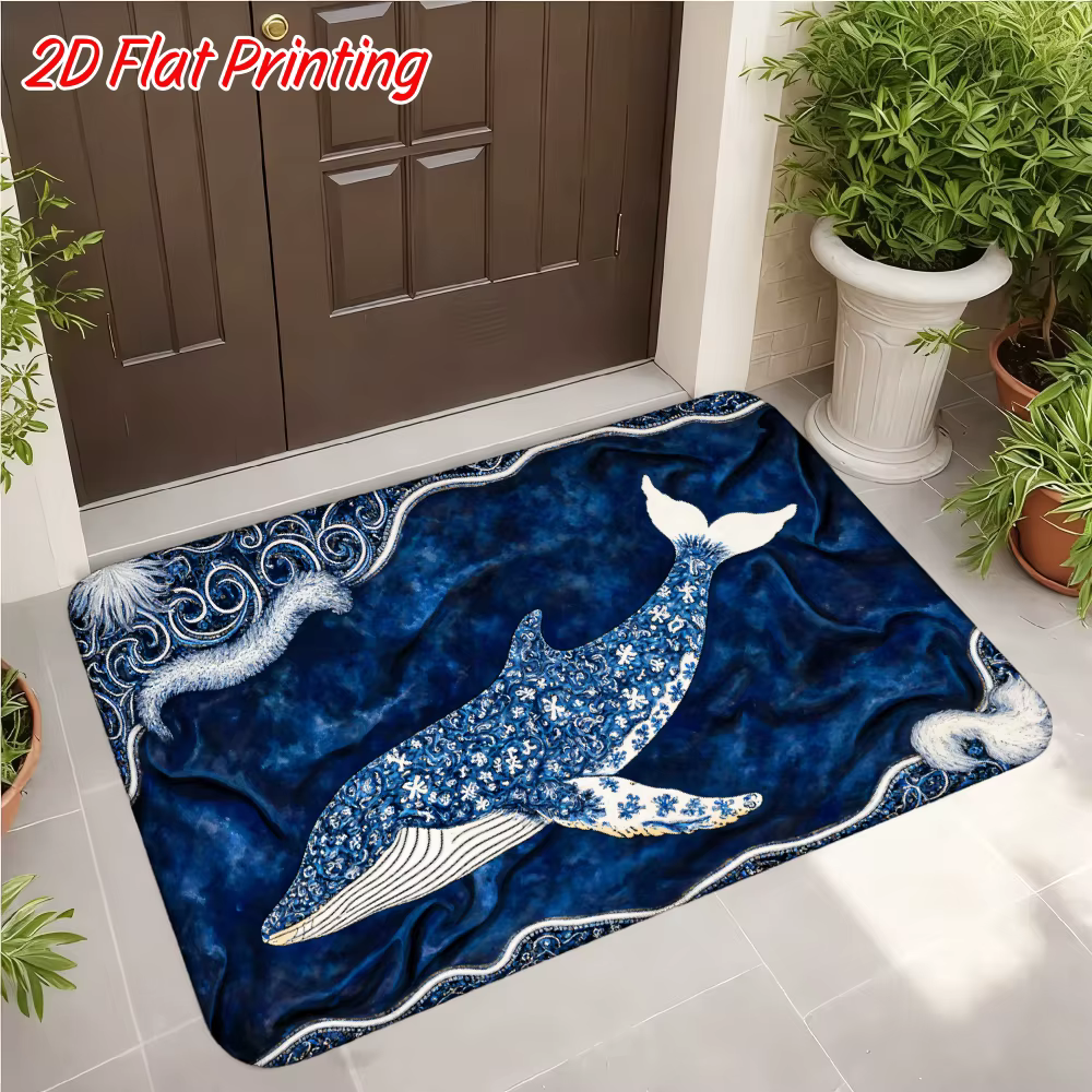 Tapis de porte luxueux motif paon bleu et or vintage