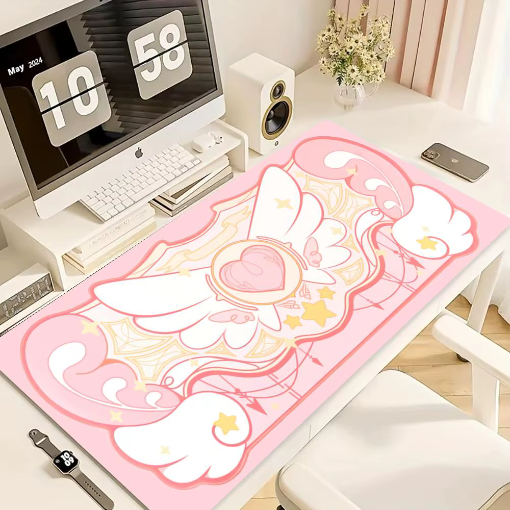 Tapis de souris rose Kawaii, Base en caoutchouc de grande taille, accessoires de bureau antidérapants, tapis de clavier pour bureau et Gamer, tapis de décoration