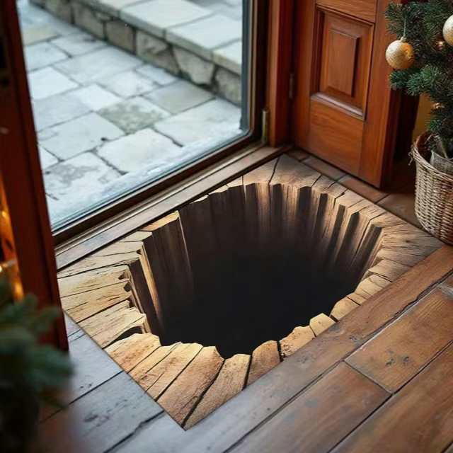 Tapis de porte d'illusion visuelle 3D, réaliste, Grain de bois cassé, antidérapant, adapté à la décoration intérieure et extérieure de la maison et de la voiture