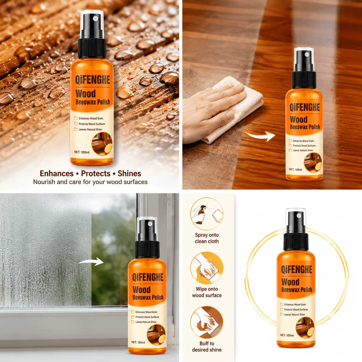 Cire et polissage pour bois multi-usages, éliminent les taches tenaces et lissent les rayures sur le bois clair, pour les surfaces des meubles en placage.