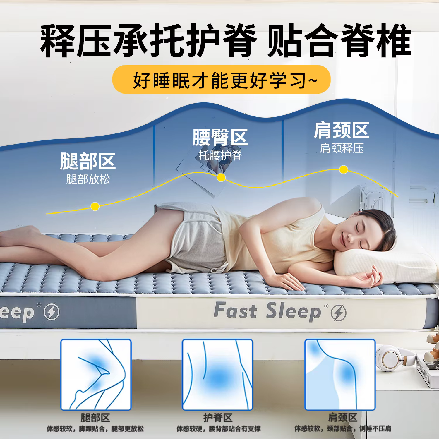Étudiant Dormi simple location lit spécial Matr doux Sp Pad éponge Tat tapis moyen dur respirant