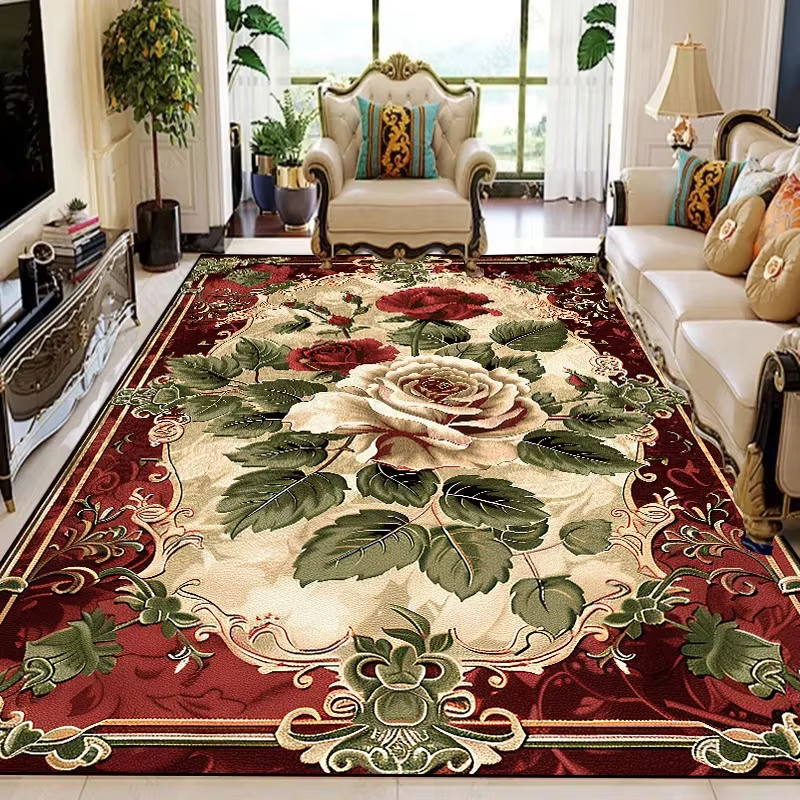 Grand tapis à fleurs rétro européen pour salon